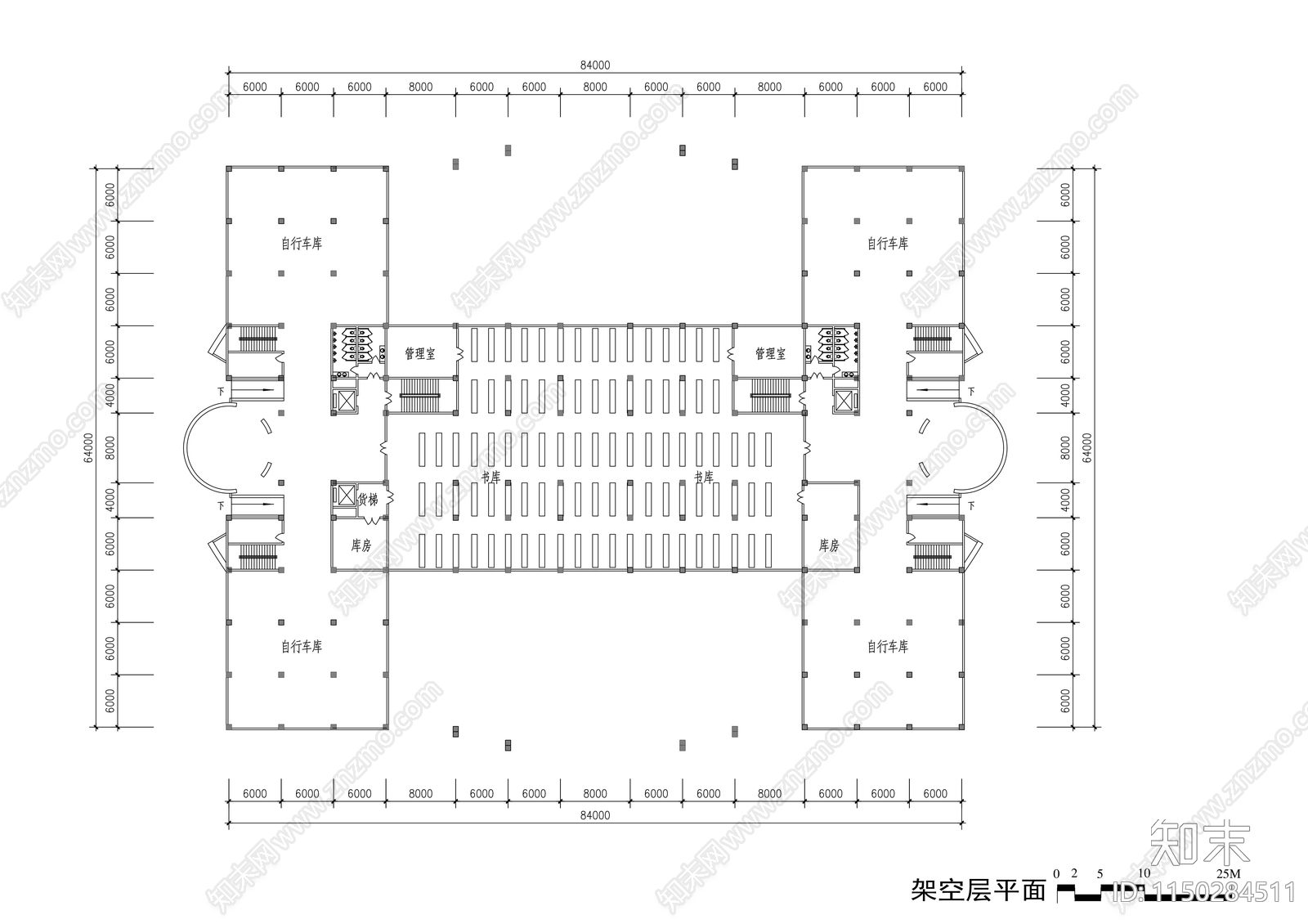 图书馆建筑图纸cad施工图下载【ID:1150284511】