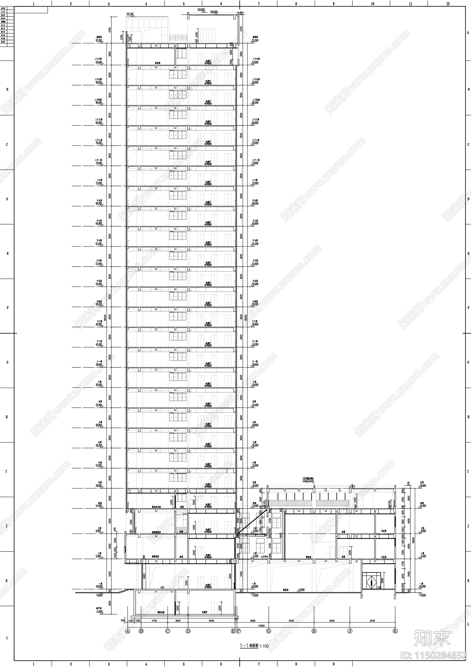 某县二十六层档案馆综合楼建筑cad施工图下载【ID:1150284652】