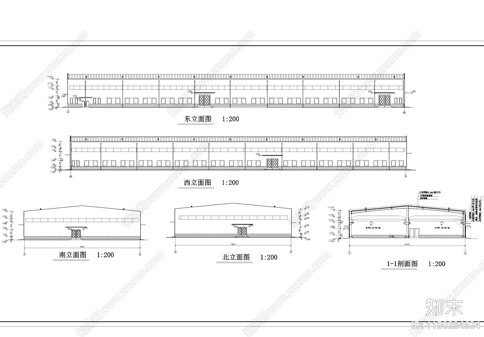 钢结构工业厂房建筑及结构cad施工图下载【ID:1150284624】