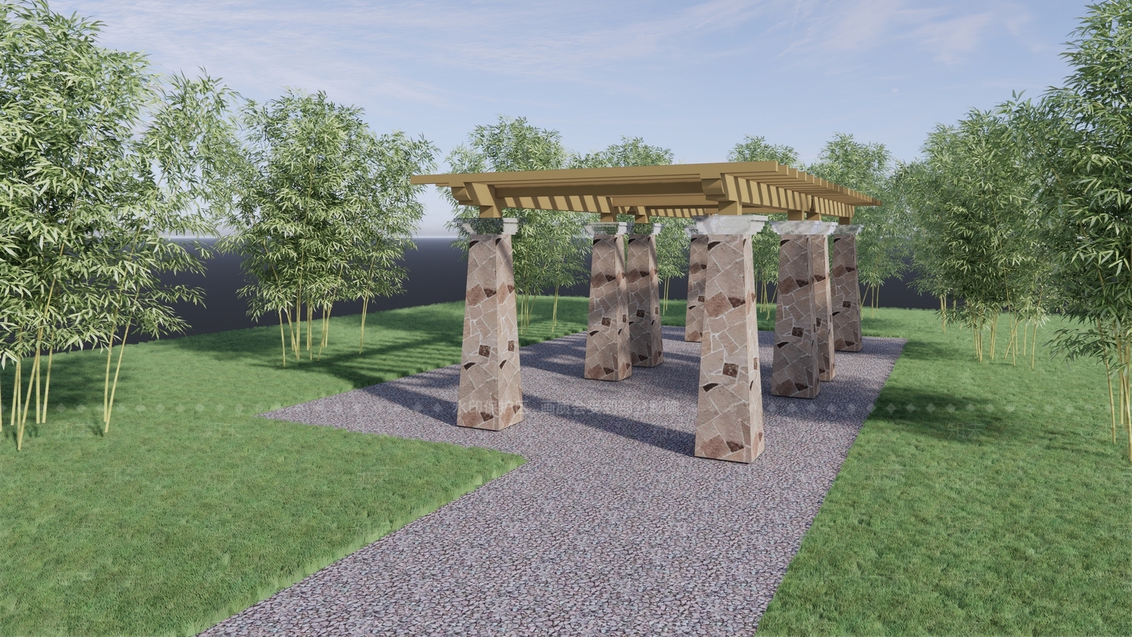 现代托斯卡纳风格景观廊架SU模型下载【ID:1150284916】