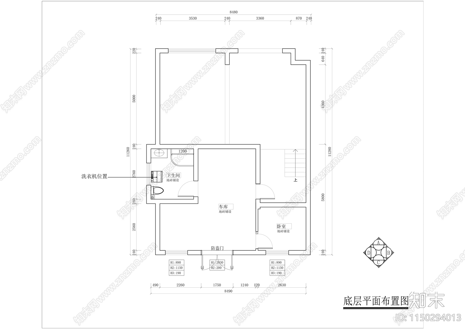 现代别墅室内家装平面图施工图下载【ID:1150294013】