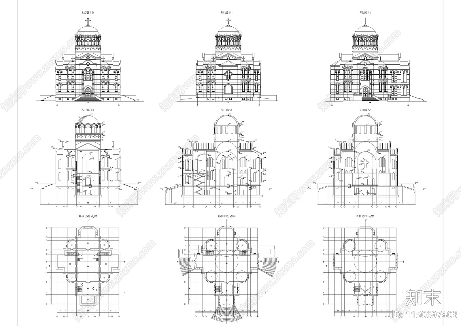 多种西方建筑教堂建筑施工图下载【ID:1150697403】