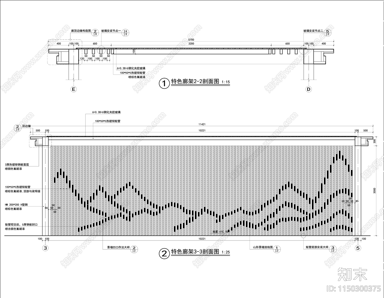 新中式廊架详图cad施工图下载【ID:1150300375】