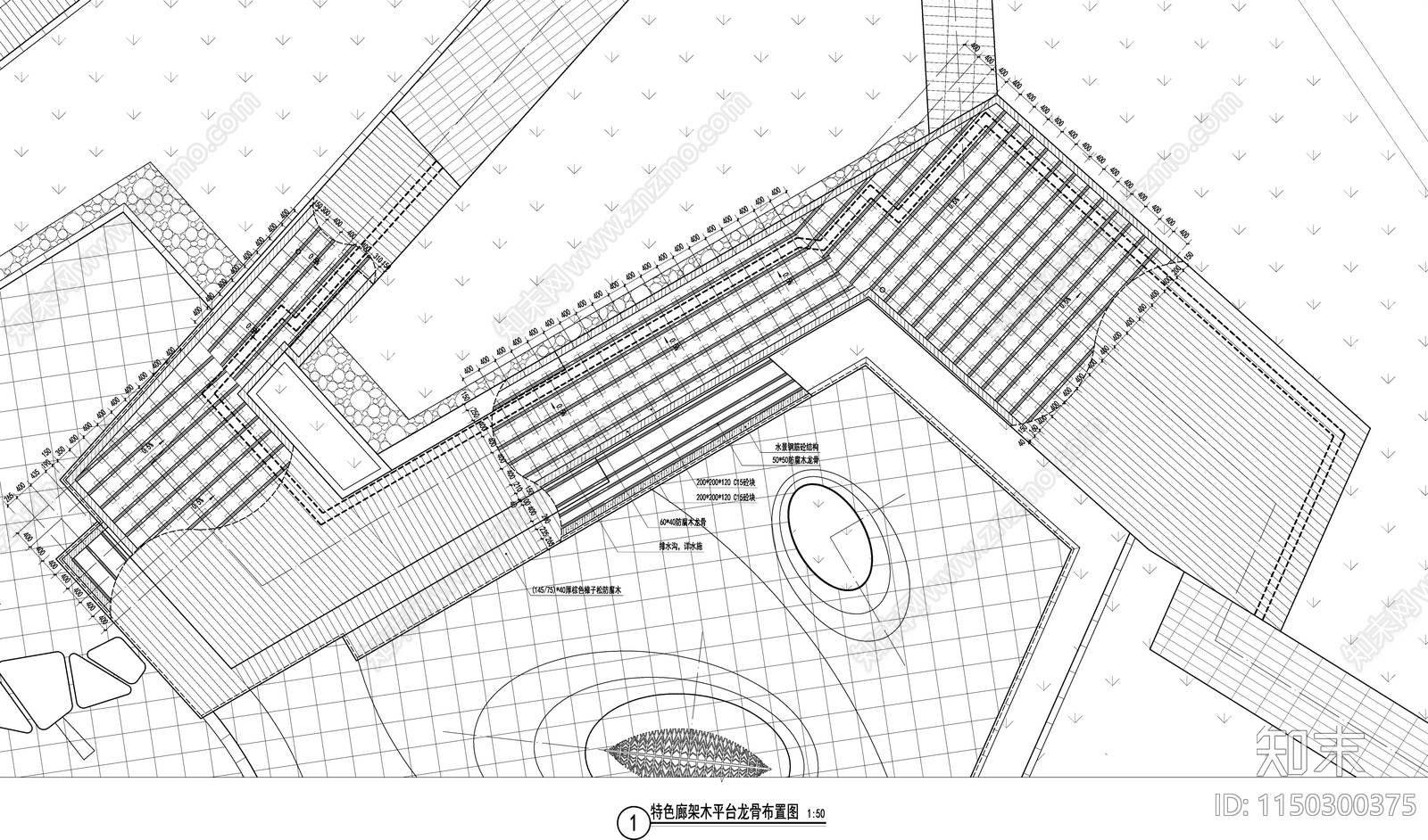 新中式廊架详图cad施工图下载【ID:1150300375】