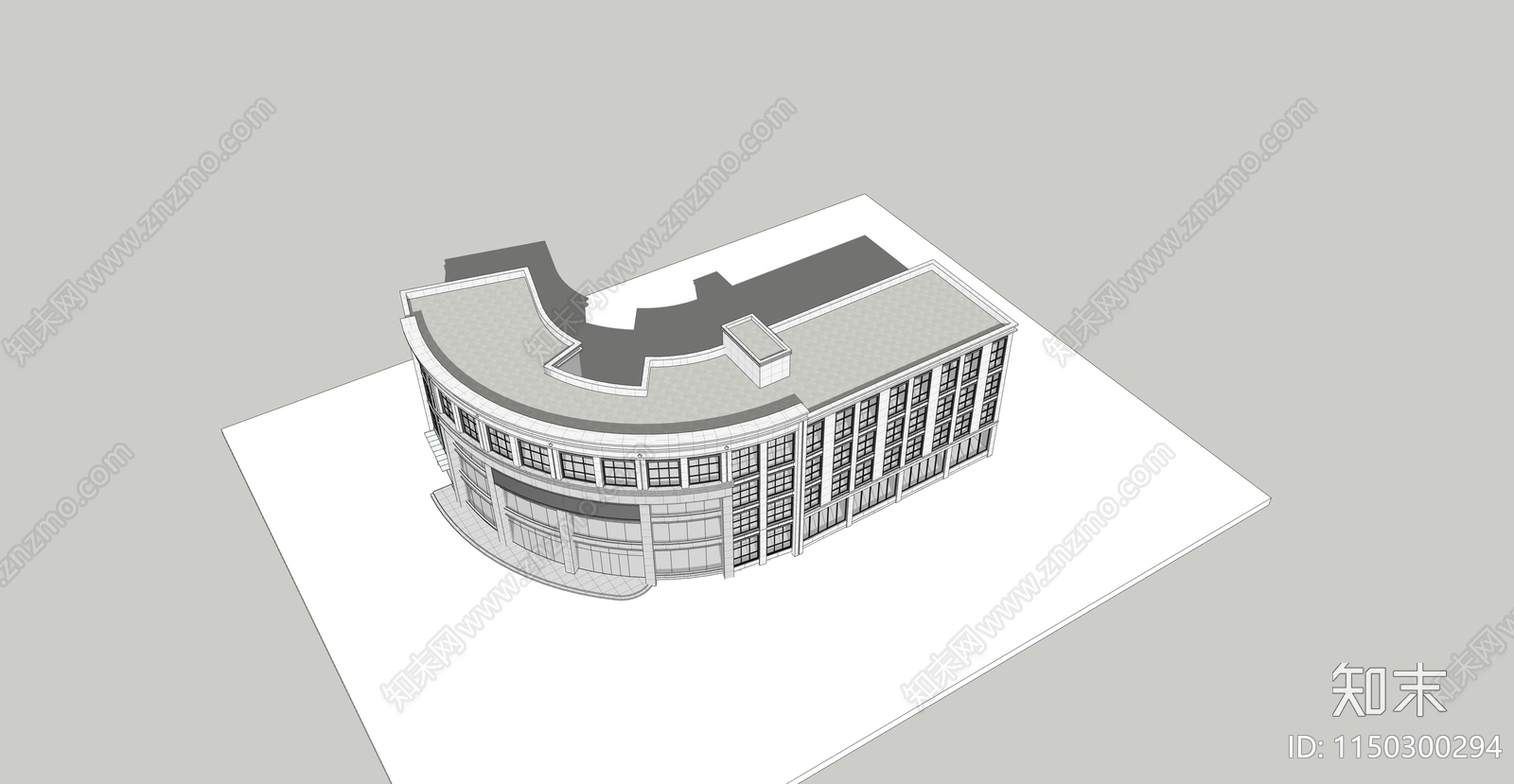 现代银行办公建筑SU模型下载【ID:1150300294】