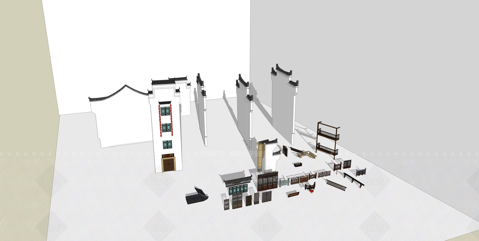 中式马头墙SU模型下载【ID:1150300892】