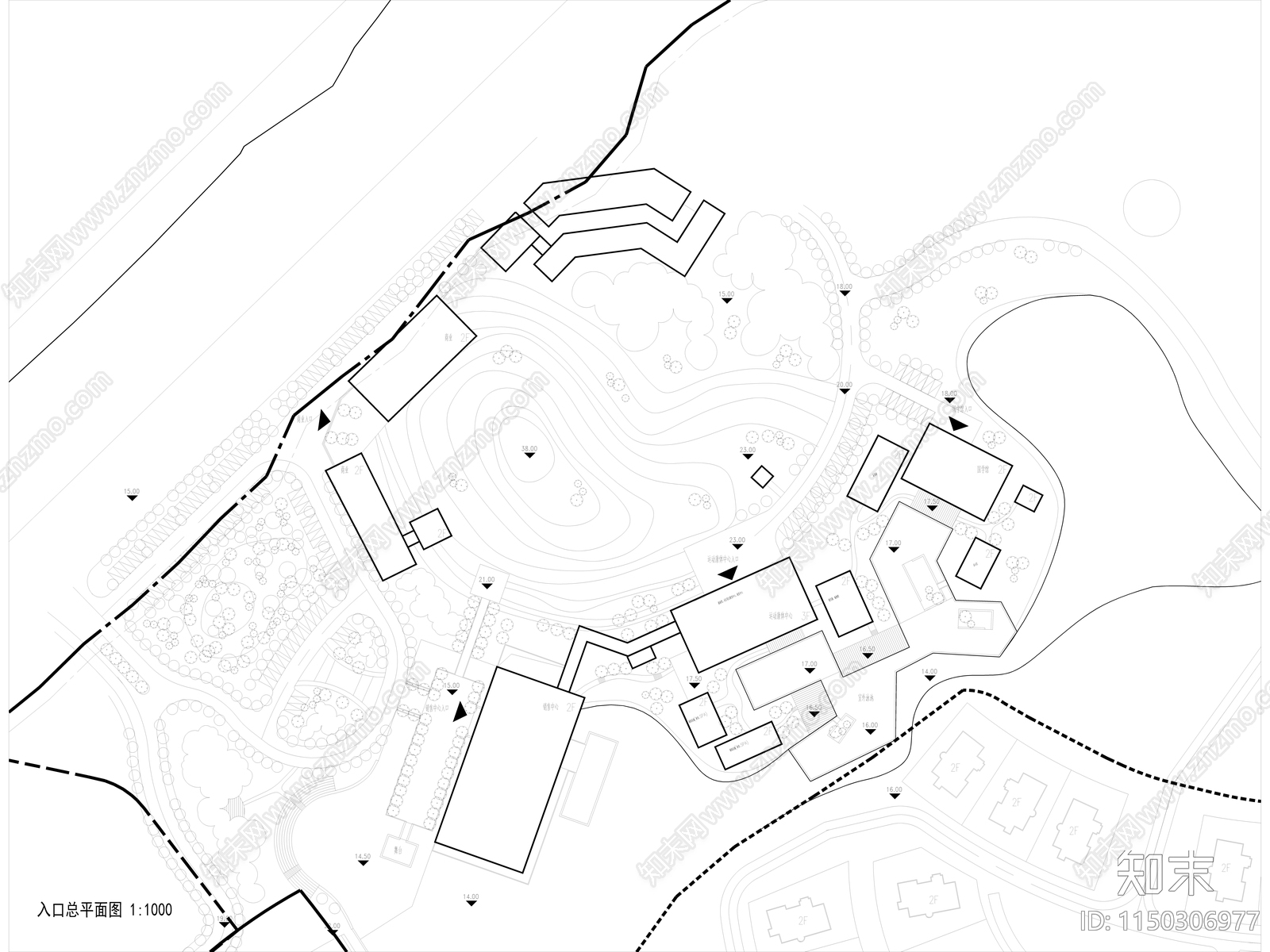 健身中心建筑cad施工图下载【ID:1150306977】