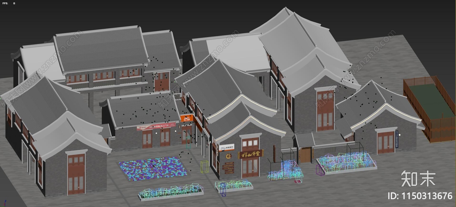 中式古建筑商业街3D模型下载【ID:1150313676】