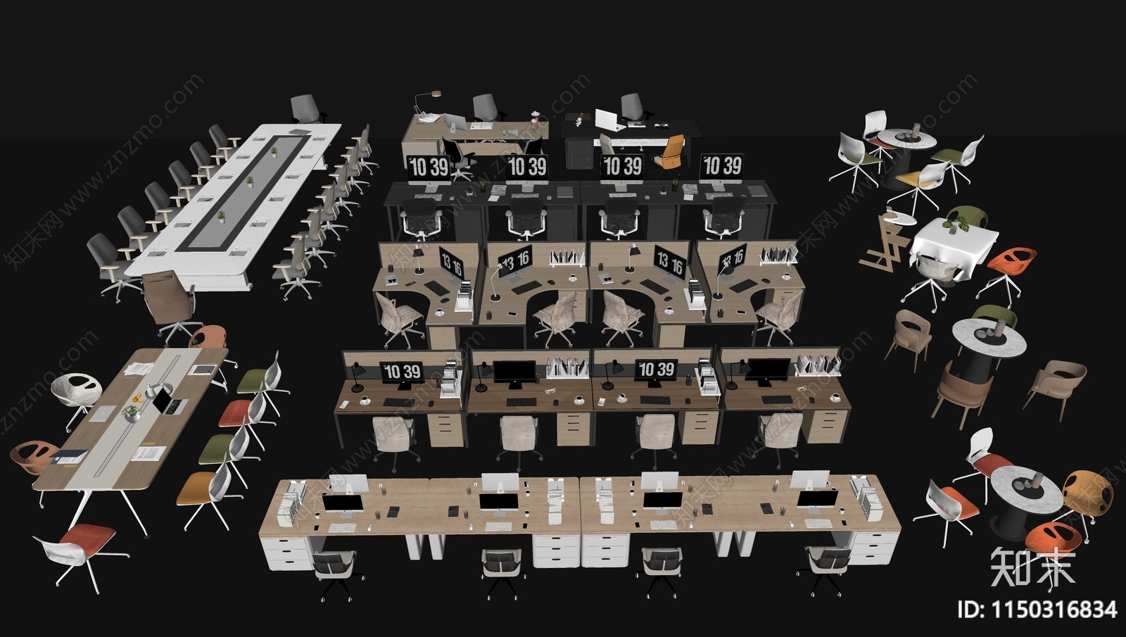 现代办公桌椅组合SU模型下载【ID:1150316834】