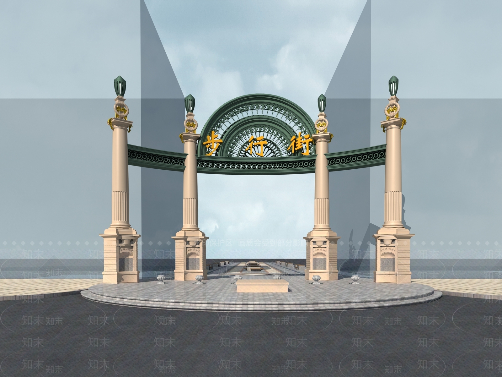 简欧步行街入口大门3D模型下载【ID:1150319319】