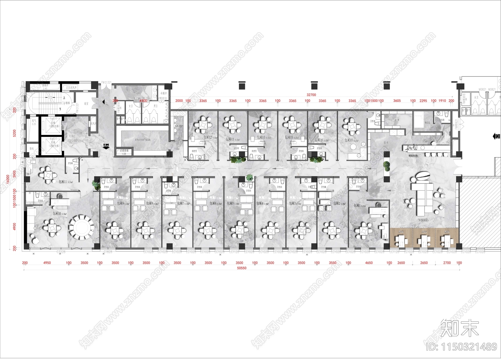 千方棋牌室工装平面图cad施工图下载【ID:1150321489】