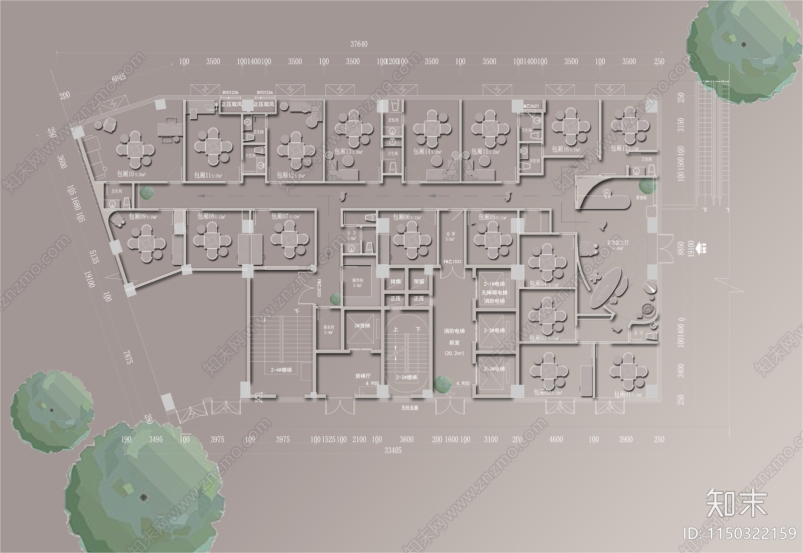 500方网红棋牌室室内平面施工图下载【ID:1150322159】