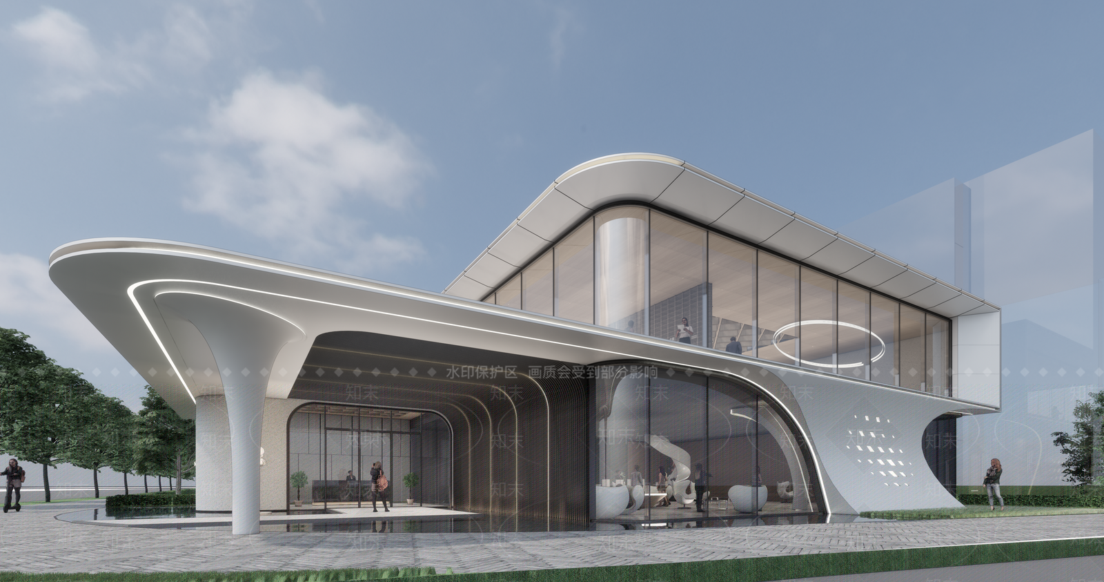 现代售楼处建筑SU模型精品下载_SketchUp模型_知末网