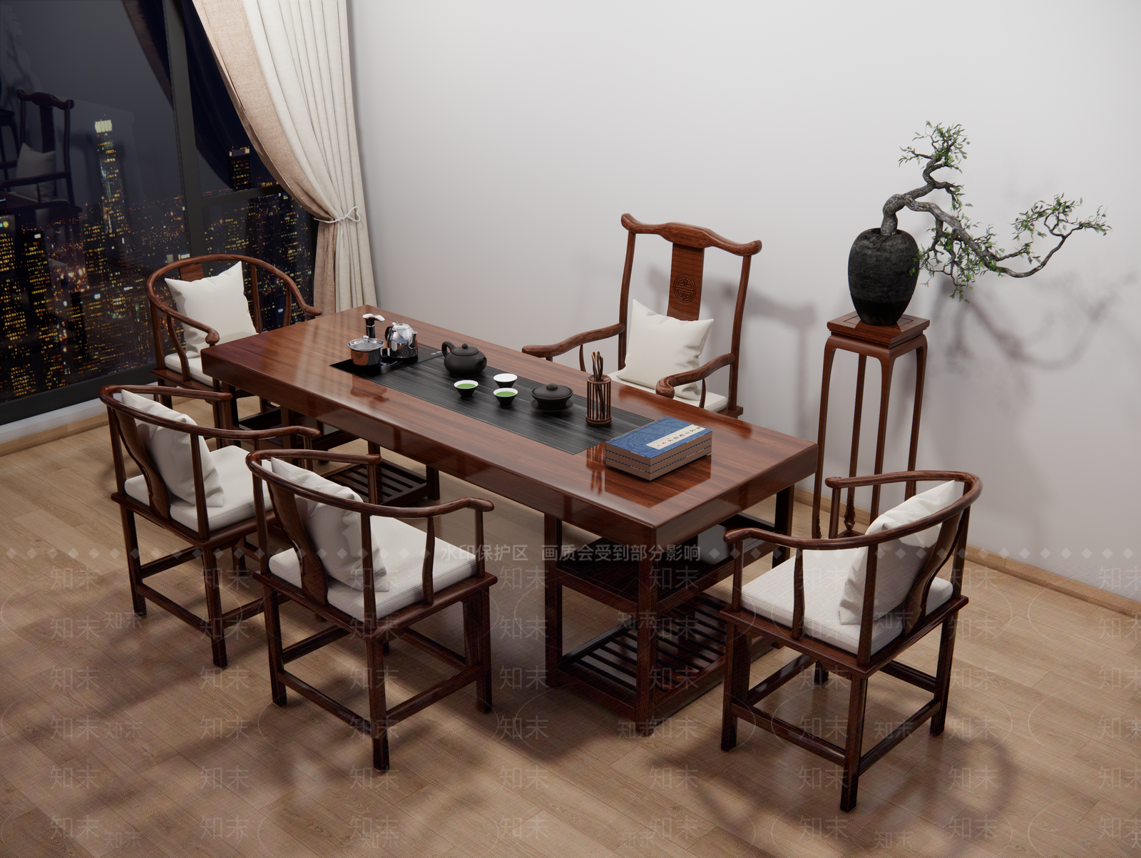 中式茶桌椅SU模型下载【ID:1150323647】