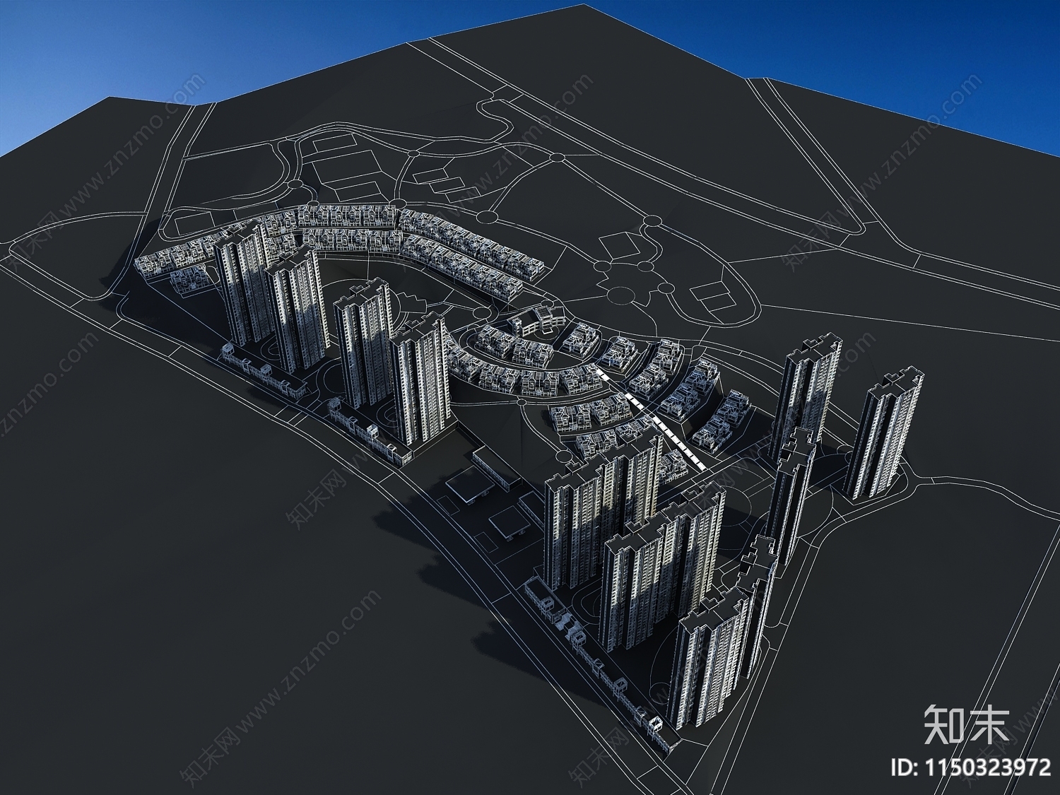 现代高层住宅3D模型下载【ID:1150323972】