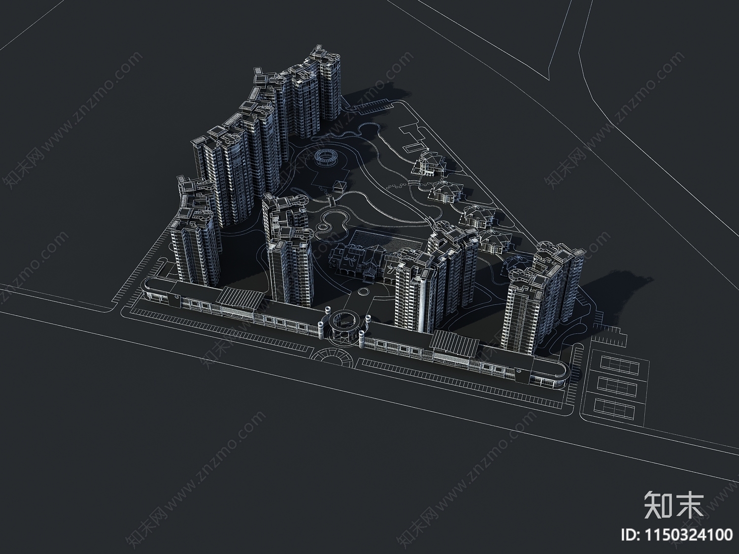 现代高层住宅3D模型下载【ID:1150324100】