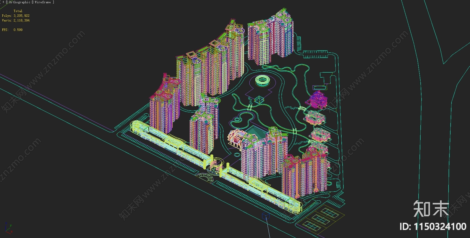 现代高层住宅3D模型下载【ID:1150324100】