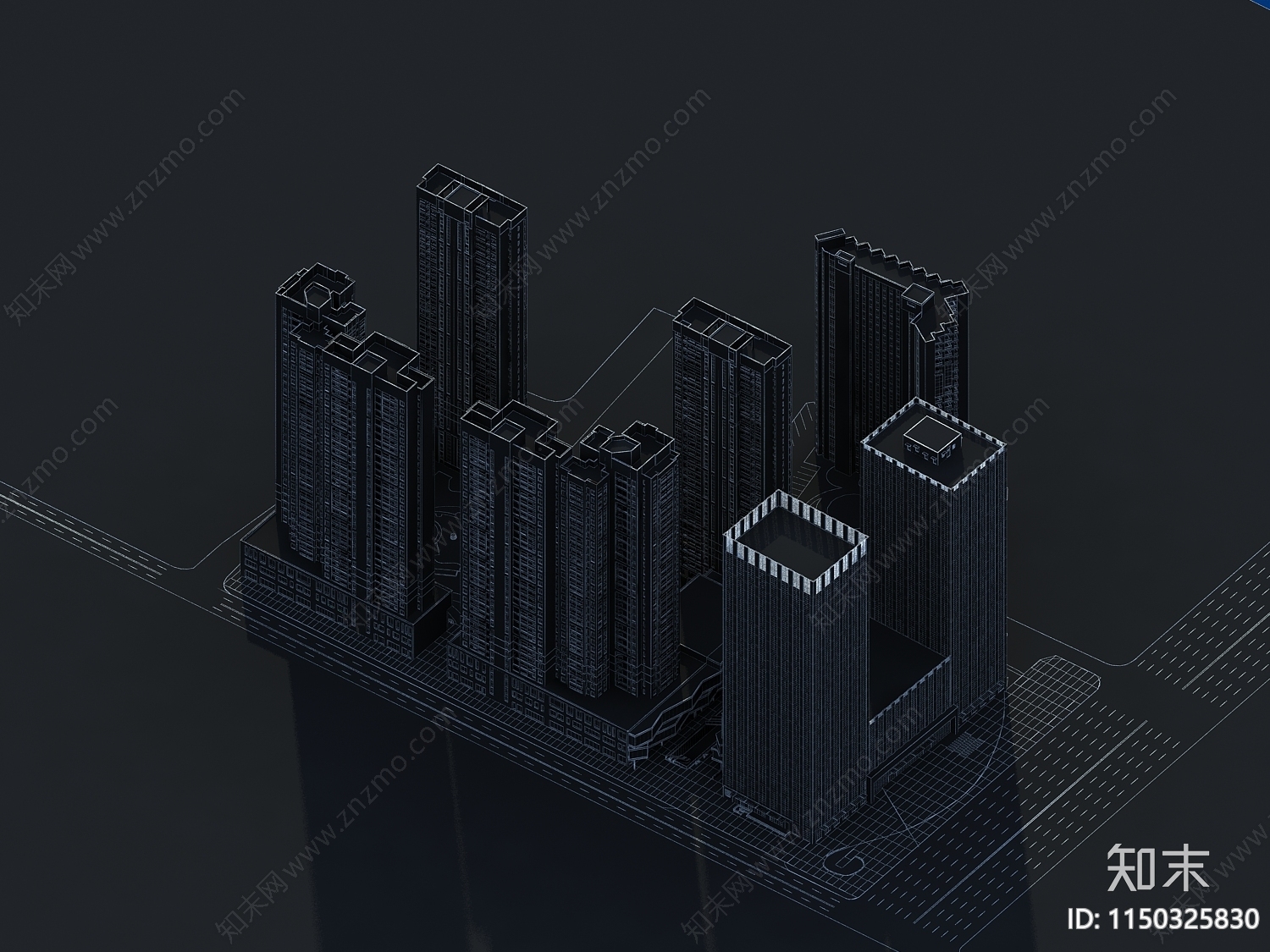 现代高层住宅3D模型下载【ID:1150325830】