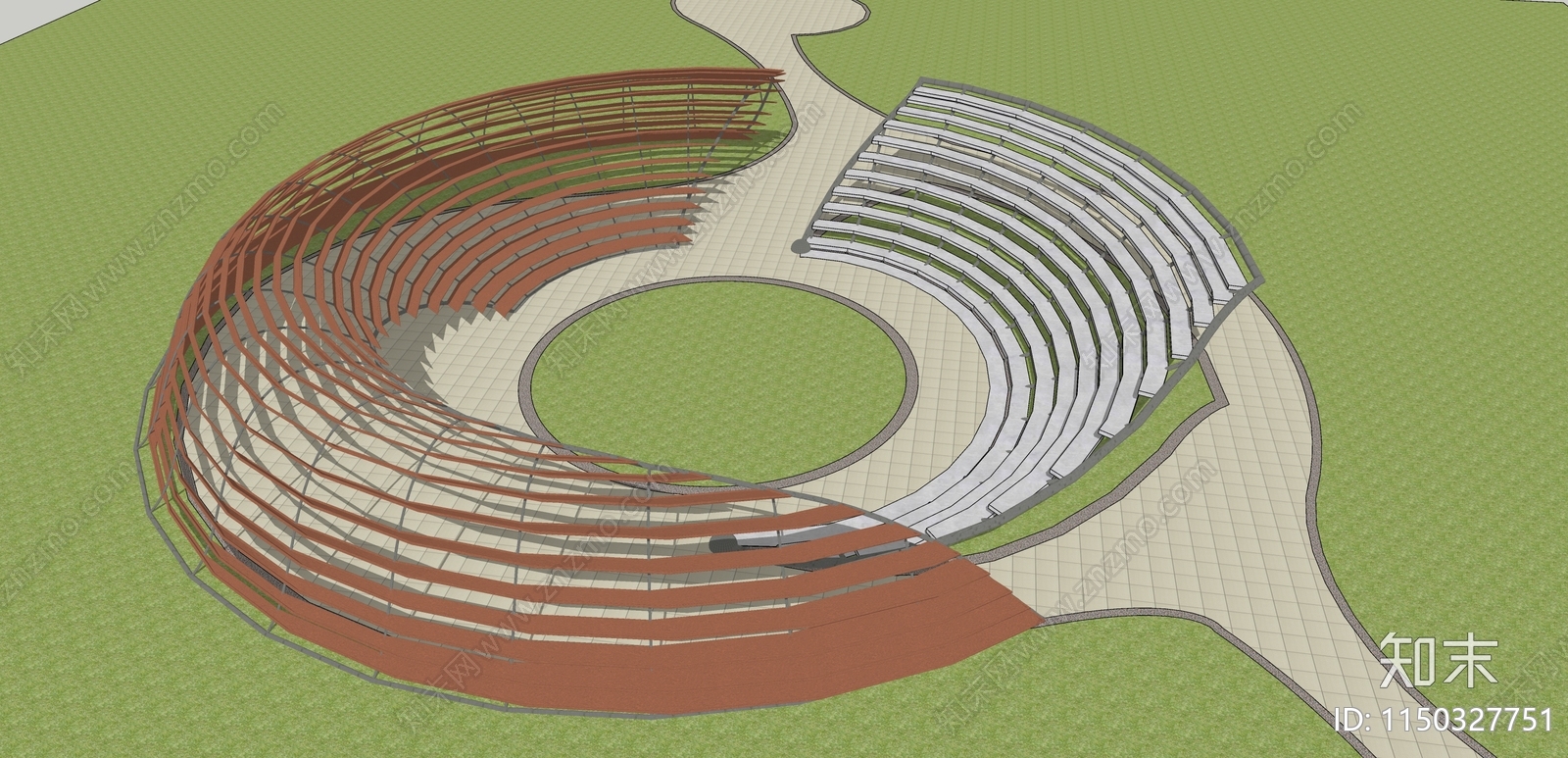 现代景观廊架SU模型下载【ID:1150327751】