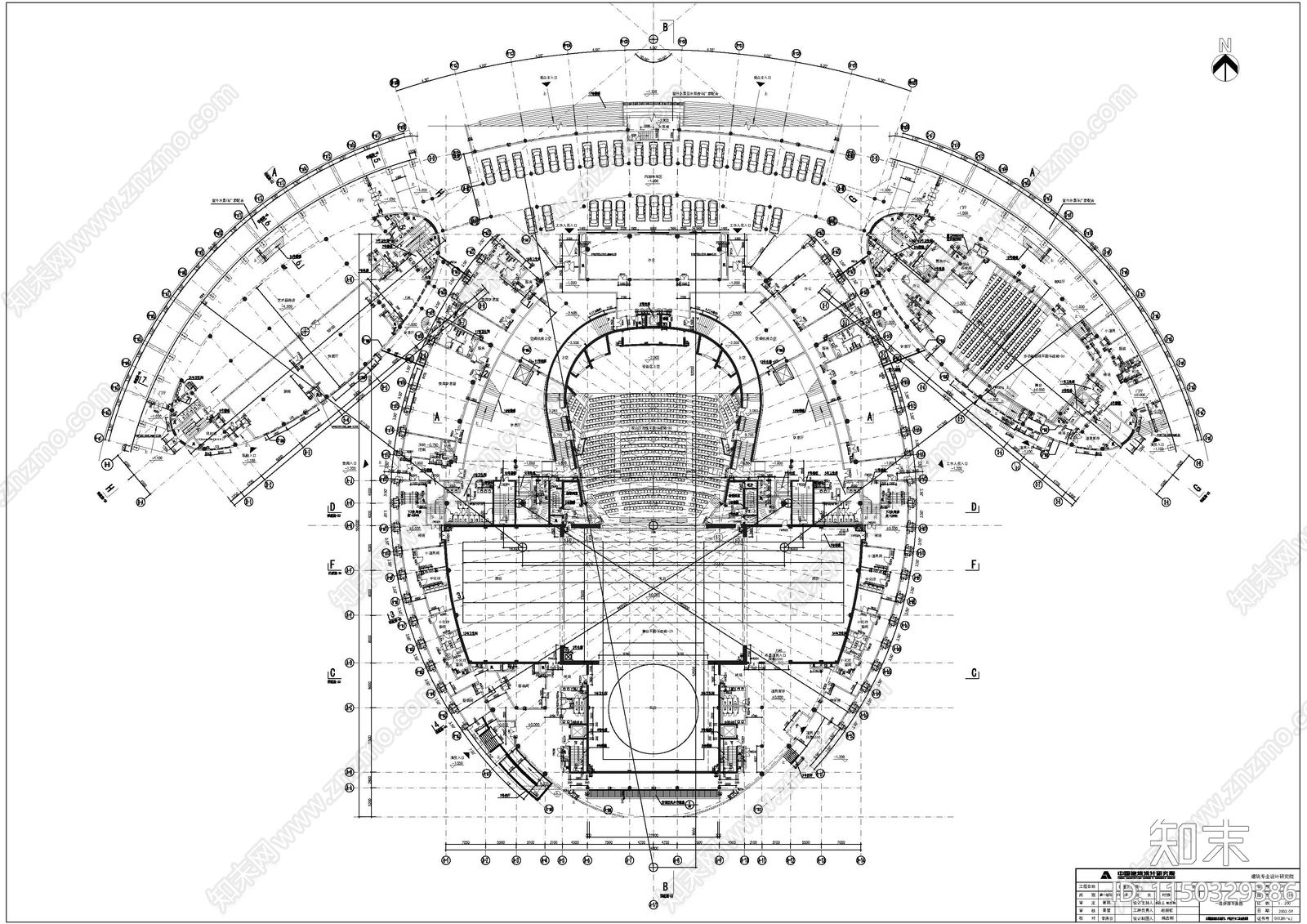 福建剧院建筑cad施工图下载【ID:1150329386】