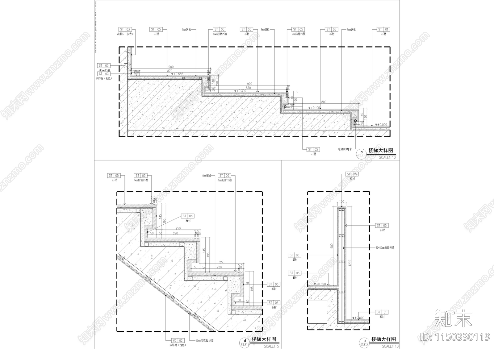 石材楼梯节点大样图cad施工图下载【ID:1150330119】