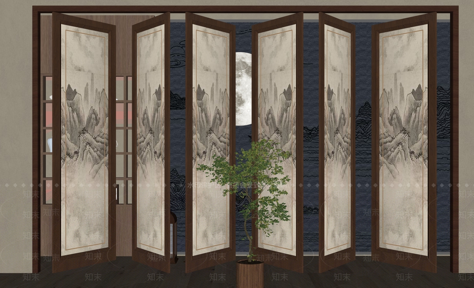 新中式旋转门SU模型下载【ID:1150330765】