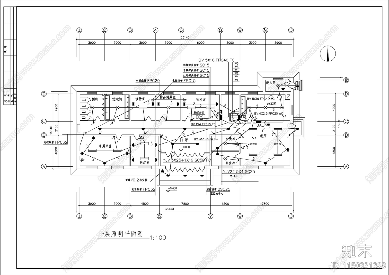 部队营房电气cad施工图下载【ID:1150331383】