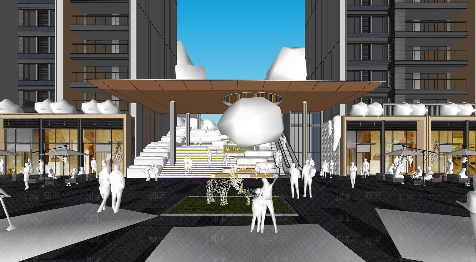 现代居住区入口台阶SU模型下载【ID:1150332174】