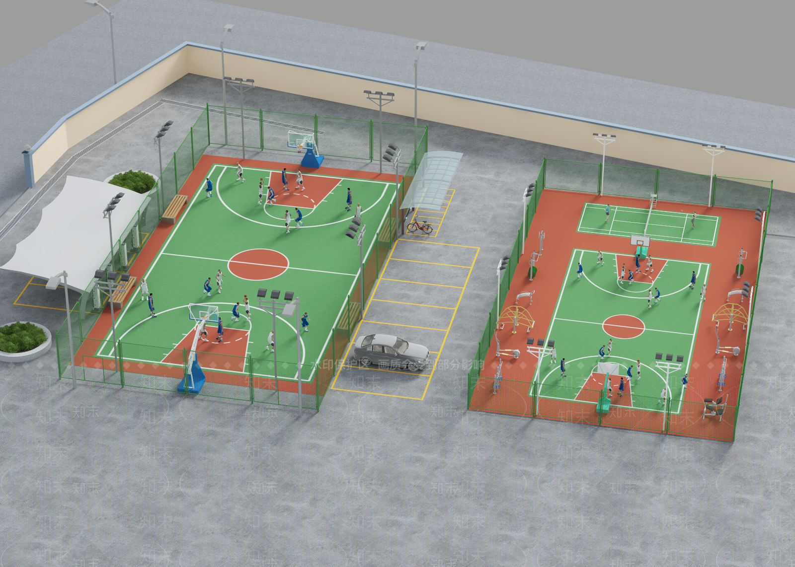 现代户外篮球场3D模型下载【ID:1150338146】