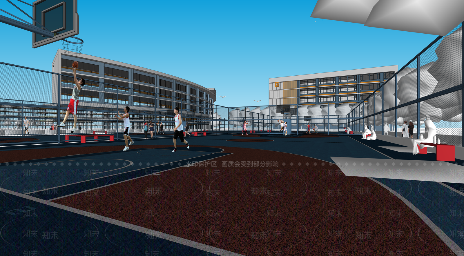 现代篮球场SU模型下载【ID:1150340155】