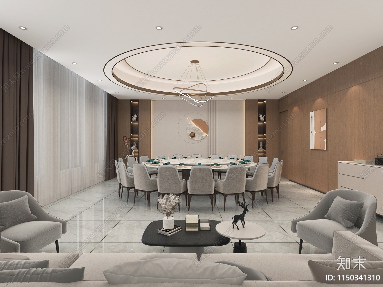现代中餐厅包间室内施工图下载【ID:1150341310】