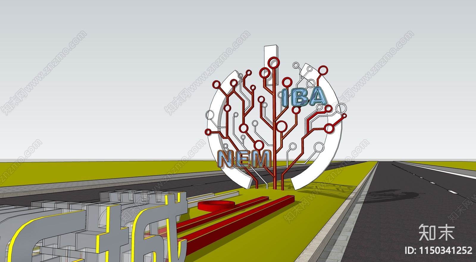 现代市政道路雕塑小品SU模型下载【ID:1150341252】