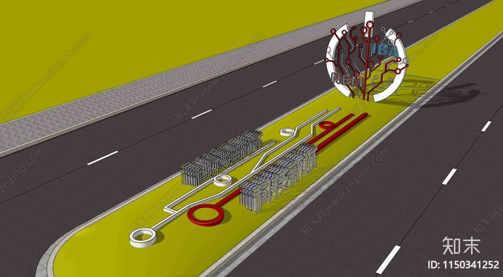 现代市政道路雕塑小品SU模型下载【ID:1150341252】