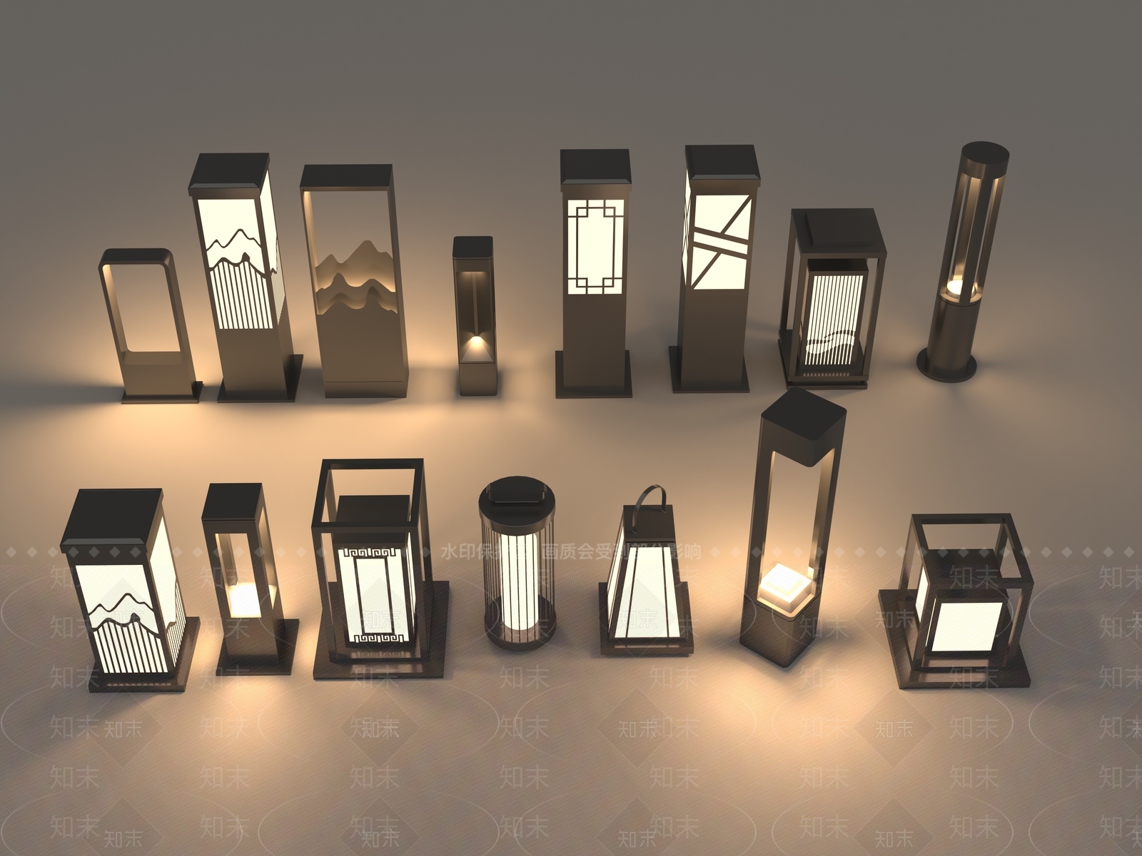 新中式景观地灯SU模型下载【ID:1150339262】
