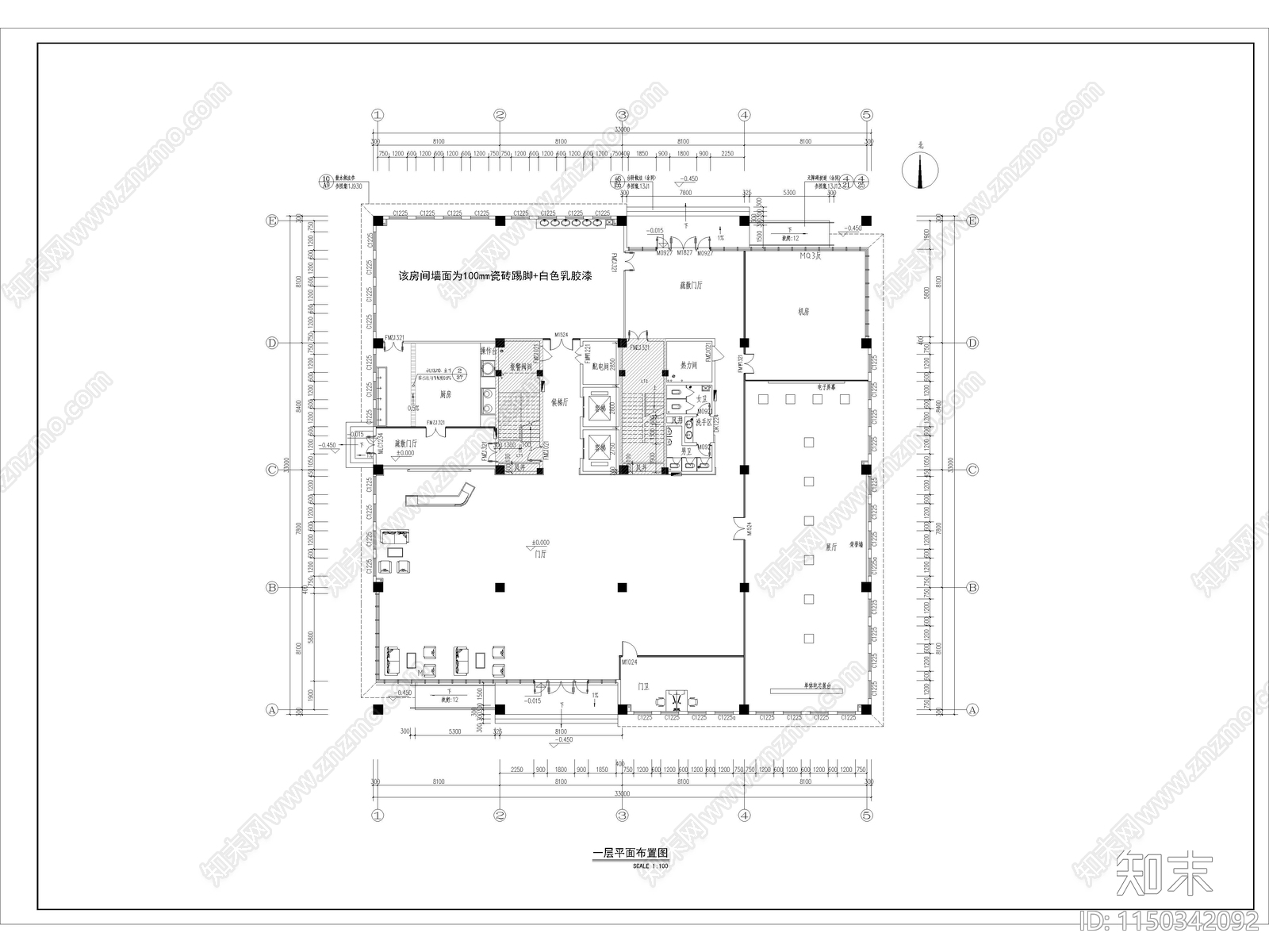 现代办公楼大厅室内施工图下载【ID:1150342092】