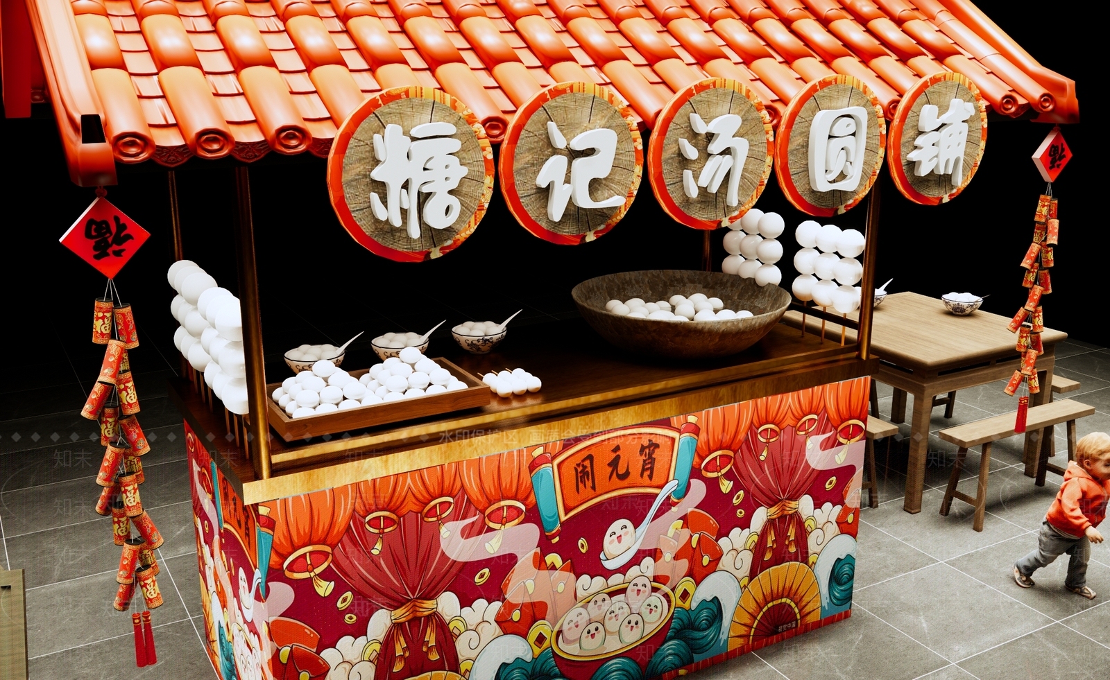 中式糖水铺摊位SU模型下载【ID:1150348062】