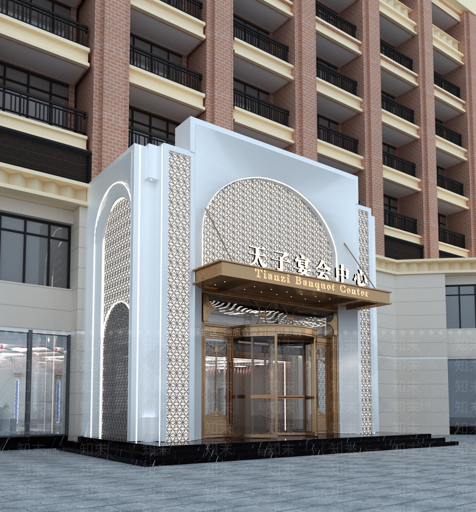 欧式宴会厅门头外立面3D模型下载【ID:1150348418】