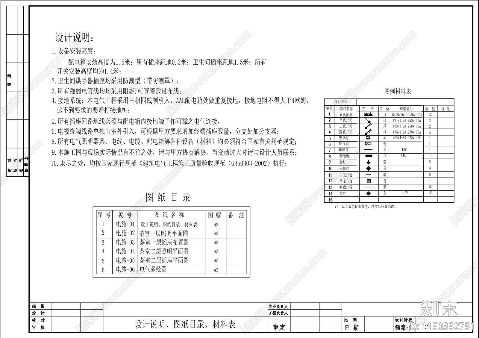 茶室建筑电气详图cad施工图下载【ID:1150352751】