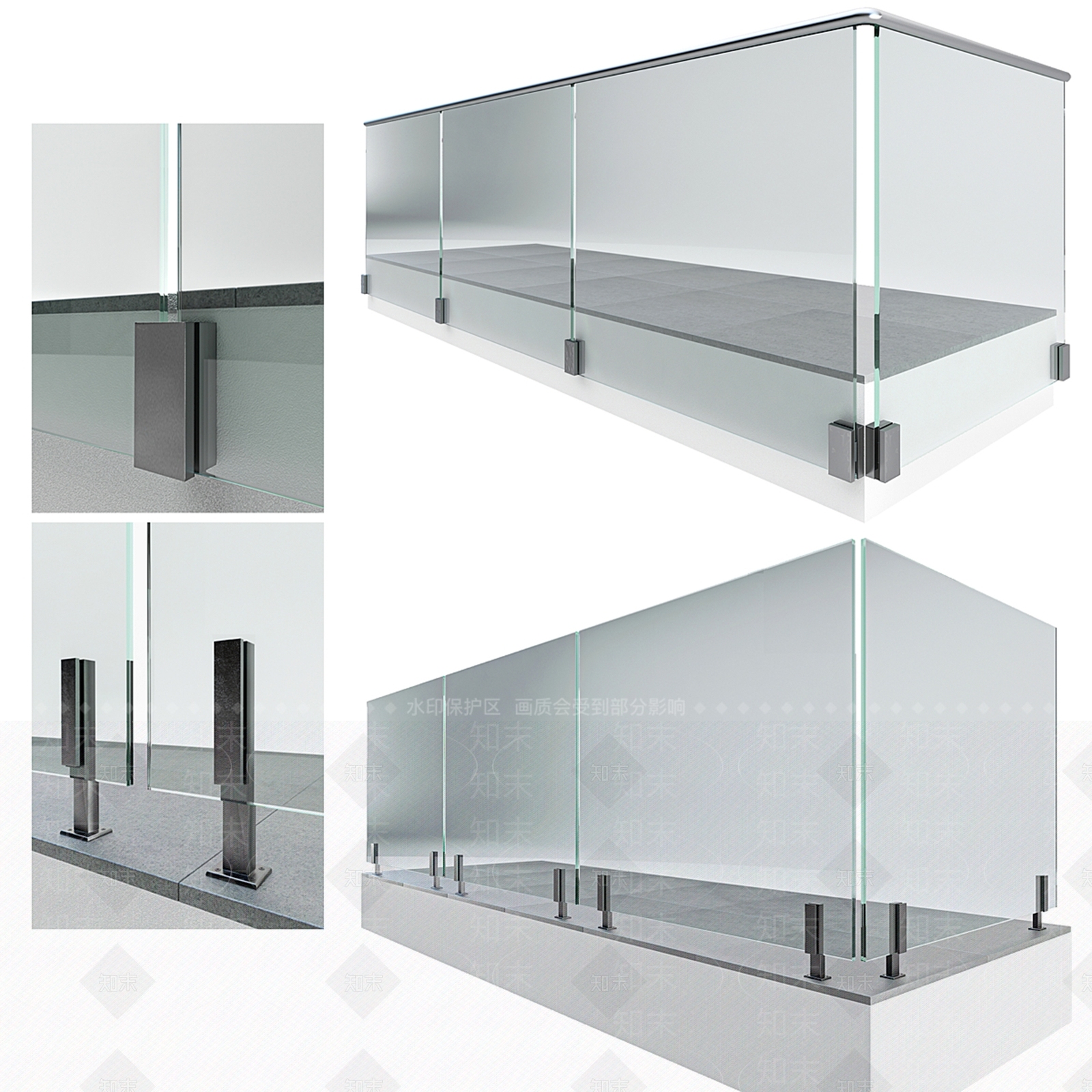 现代玻璃栏杆3D模型下载【ID:1150354022】