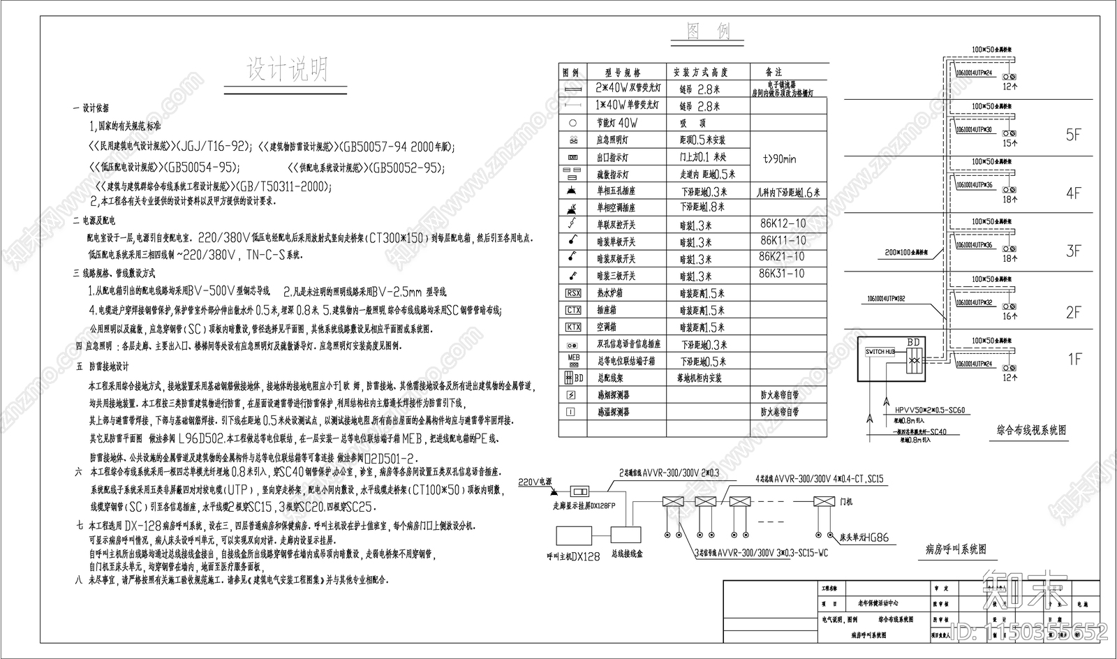 老年保健活动中心建筑电气详图cad施工图下载【ID:1150355652】