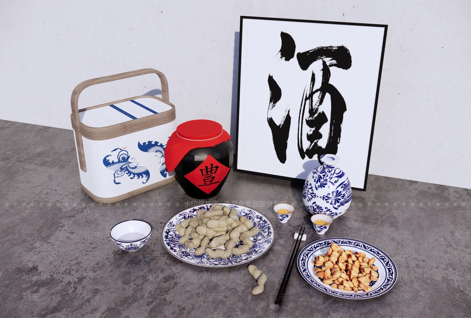 青花瓷餐具SU模型下载【ID:1150357381】