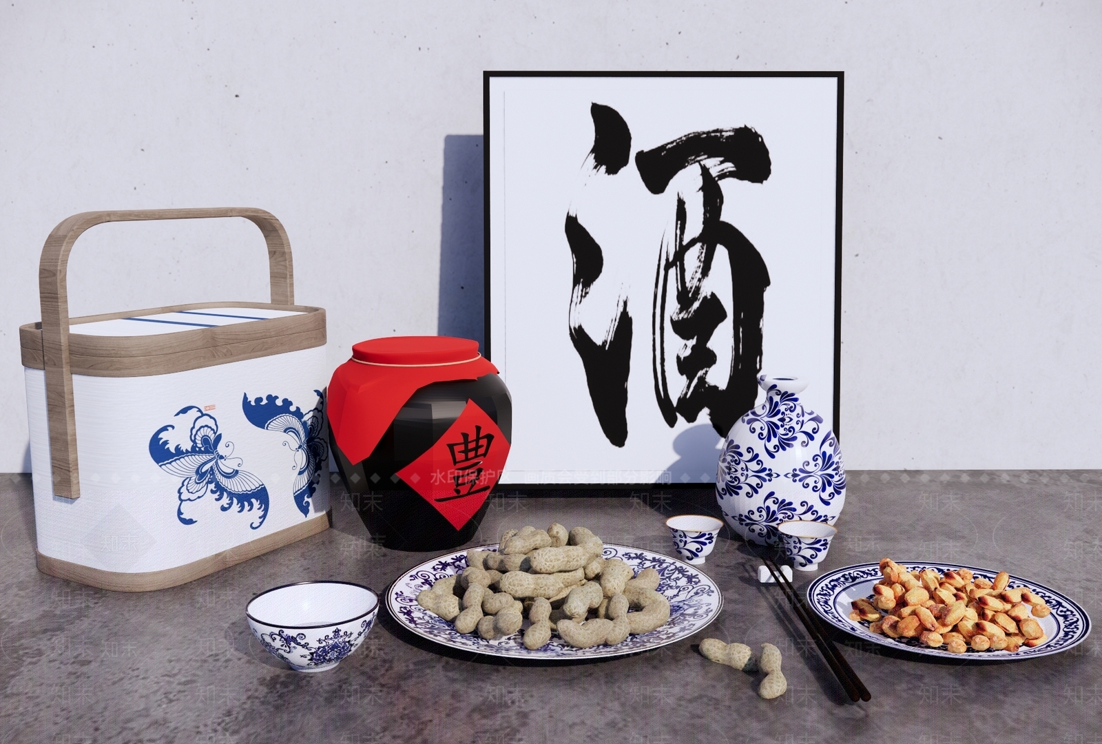 青花瓷餐具SU模型下载【ID:1150357381】