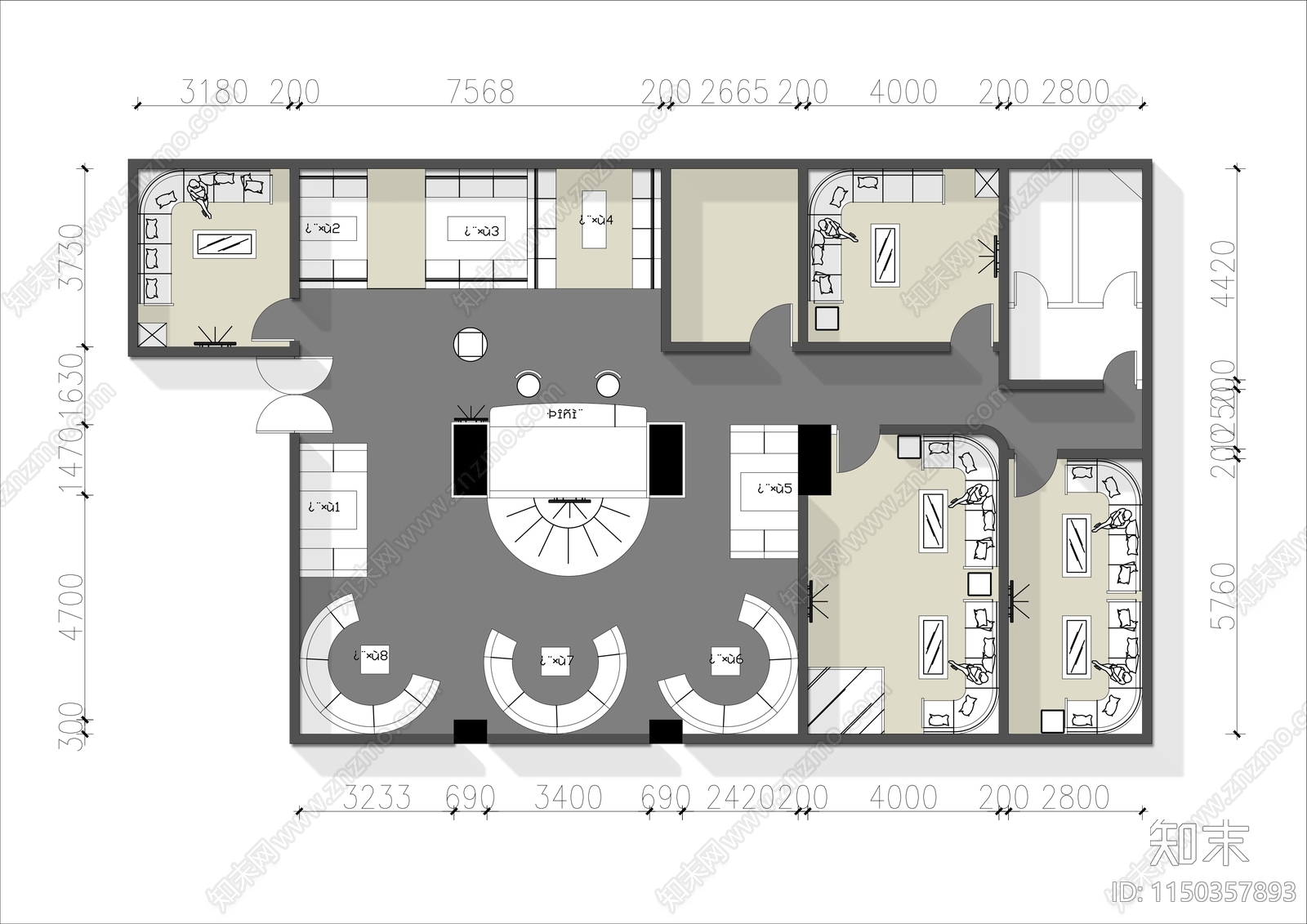 200㎡小酒吧平面布置图施工图下载【ID:1150357893】