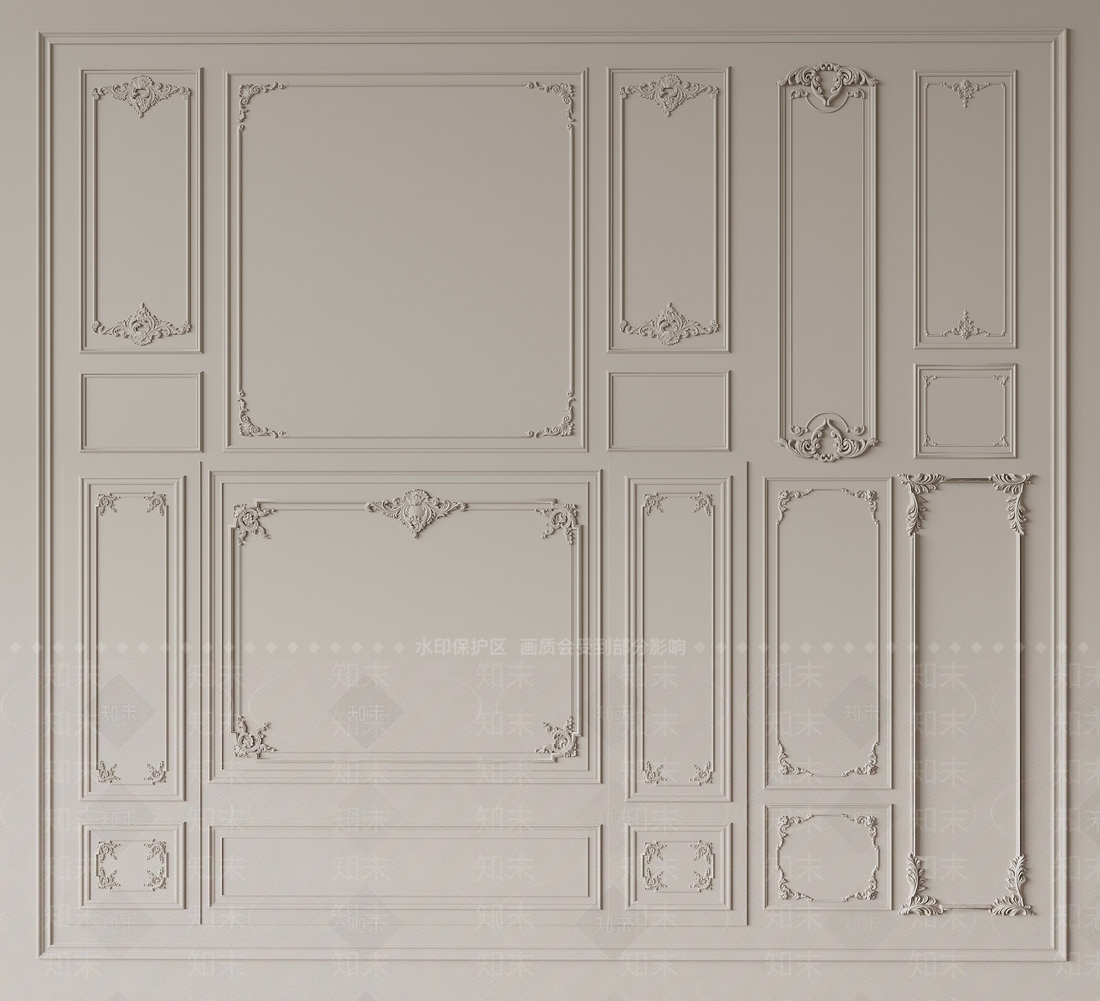 法式石膏线背景墙3D模型下载【ID:1150359655】