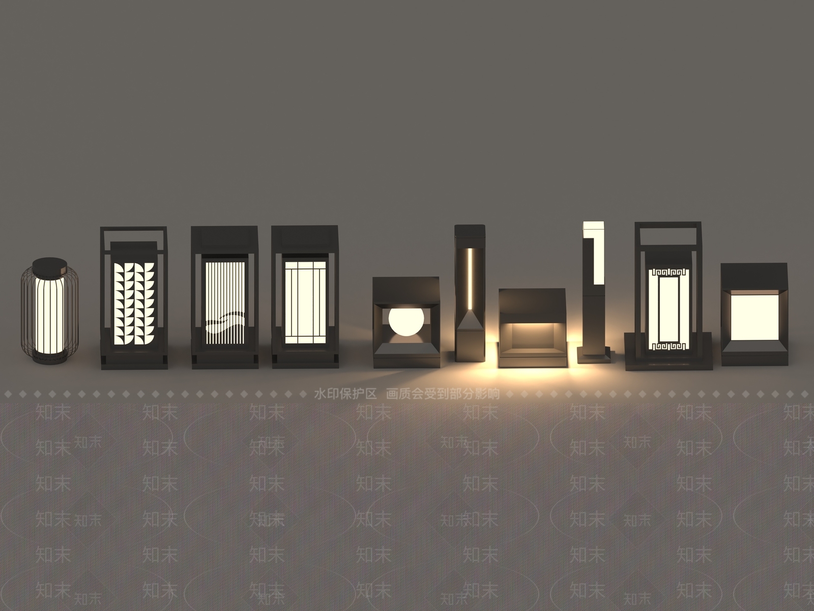 新中式景观地灯SU模型下载【ID:1150358381】