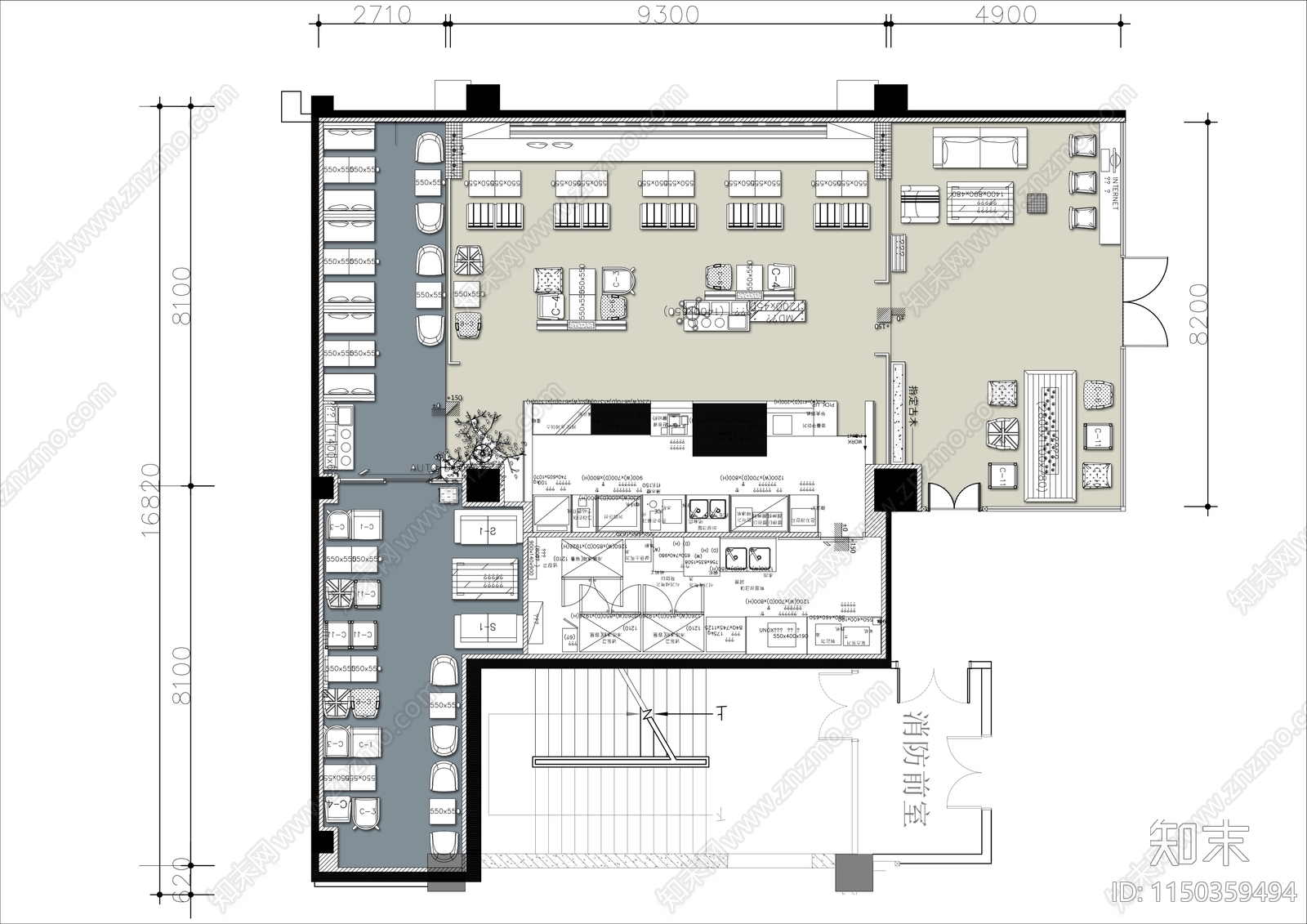 250㎡快餐店平面布置图施工图下载【ID:1150359494】