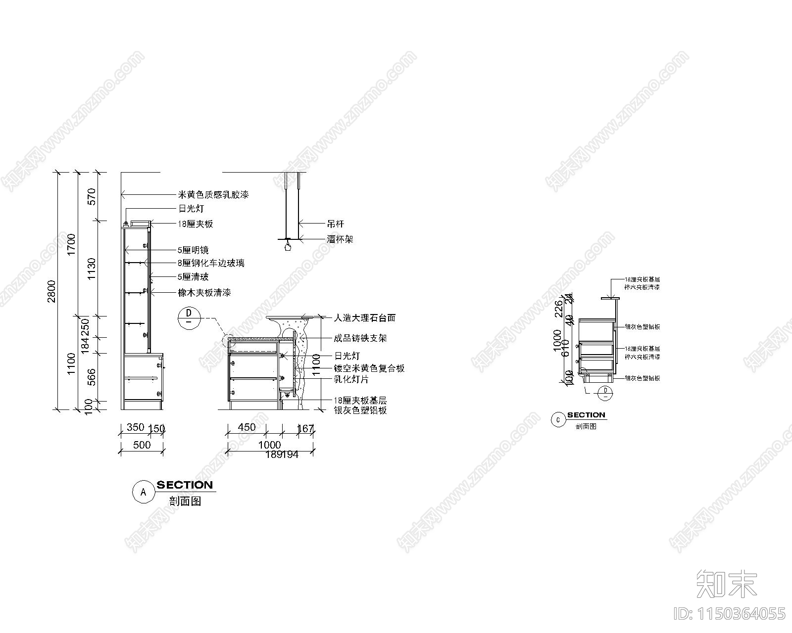 柜子大样图库cad施工图下载【ID:1150364055】