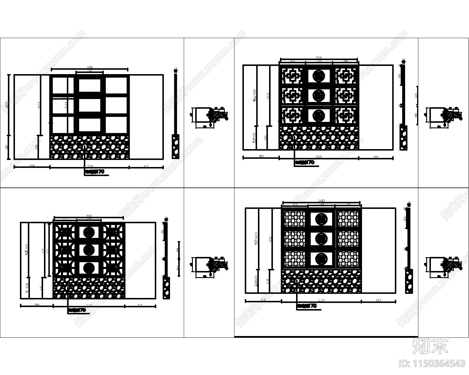 屏风隔断cad施工图下载【ID:1150364543】