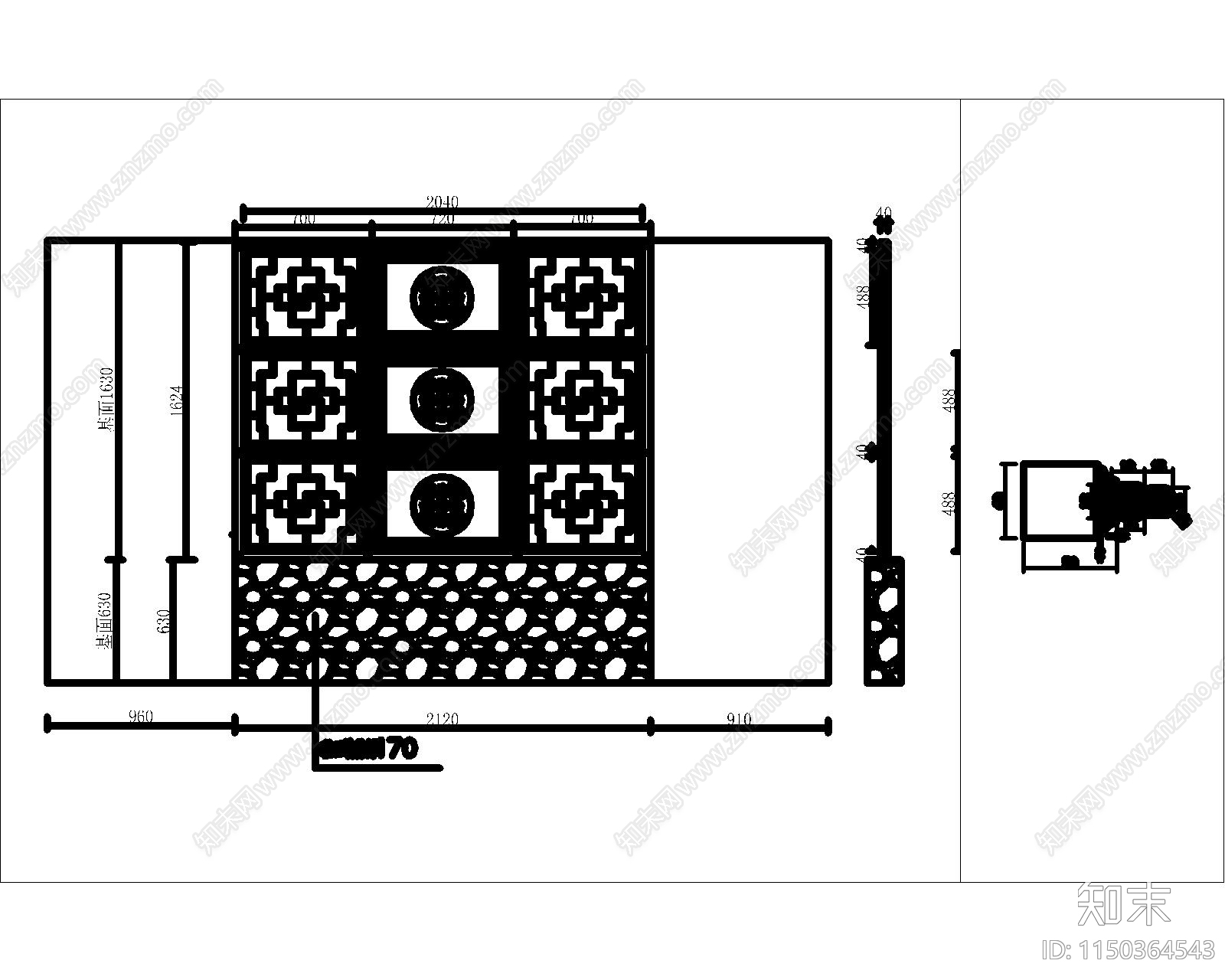 屏风隔断cad施工图下载【ID:1150364543】