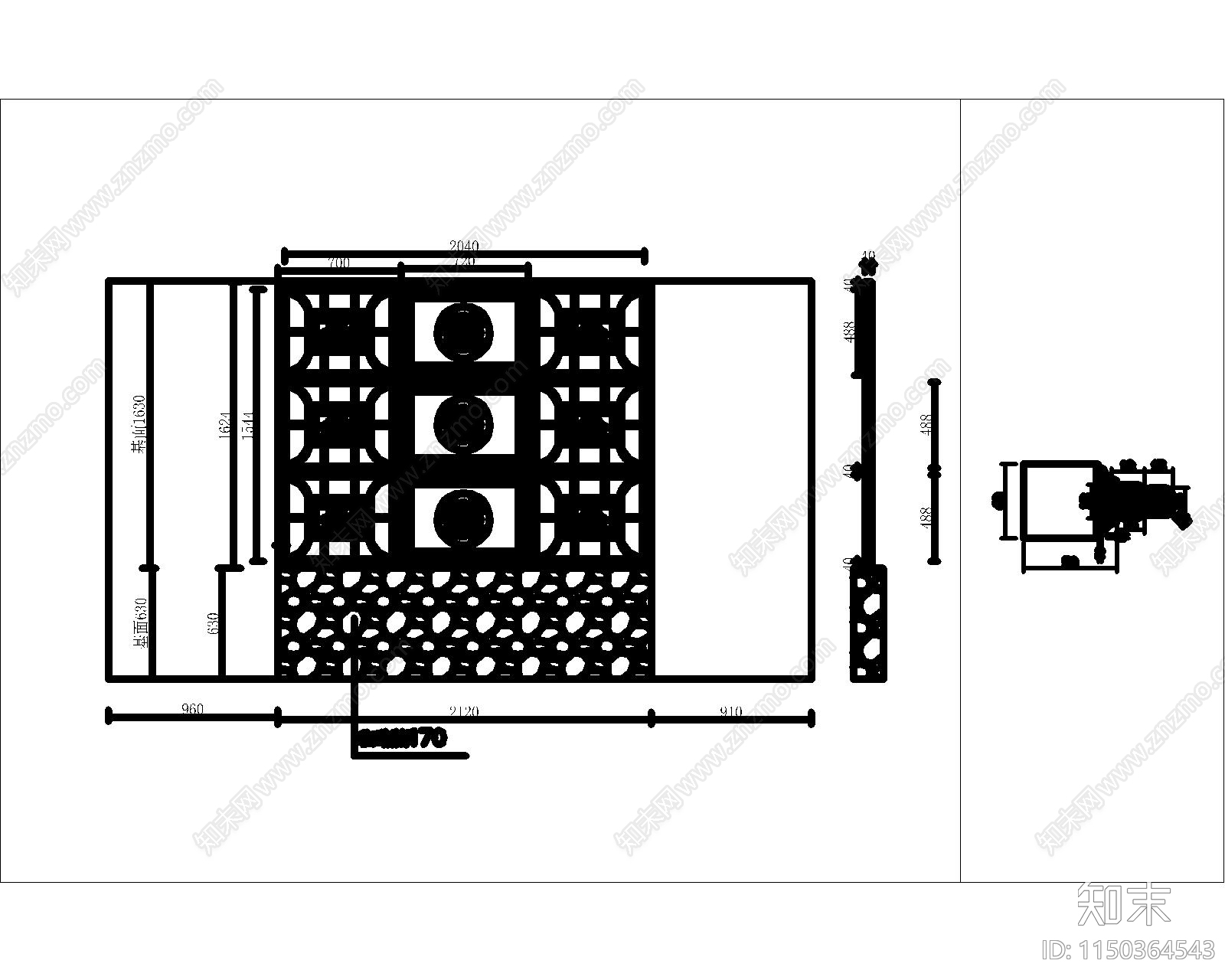 屏风隔断cad施工图下载【ID:1150364543】